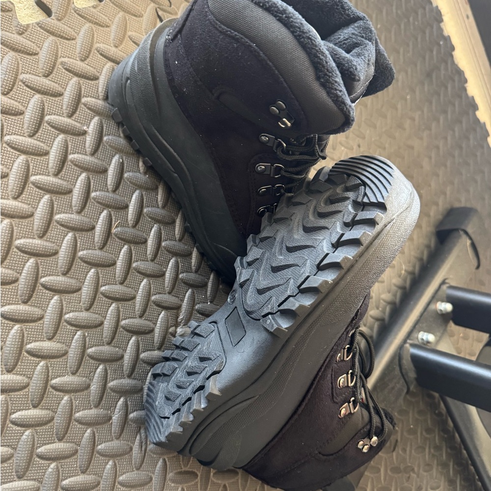 Black Winter and Rain Boots with Thick Rubber Sole and High-Top Design